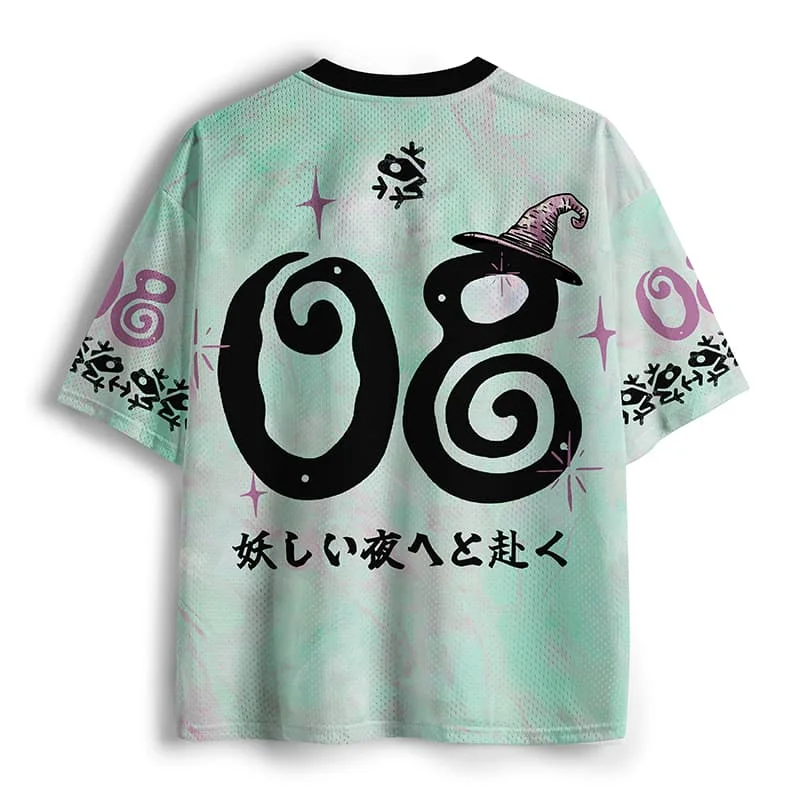 2026 Popular V-neck Mesh T-shirt with Fun Printed Short Sleeved T-shirt, Retro Streetwear, Loose Oversized Sports Mesh T-shirt
