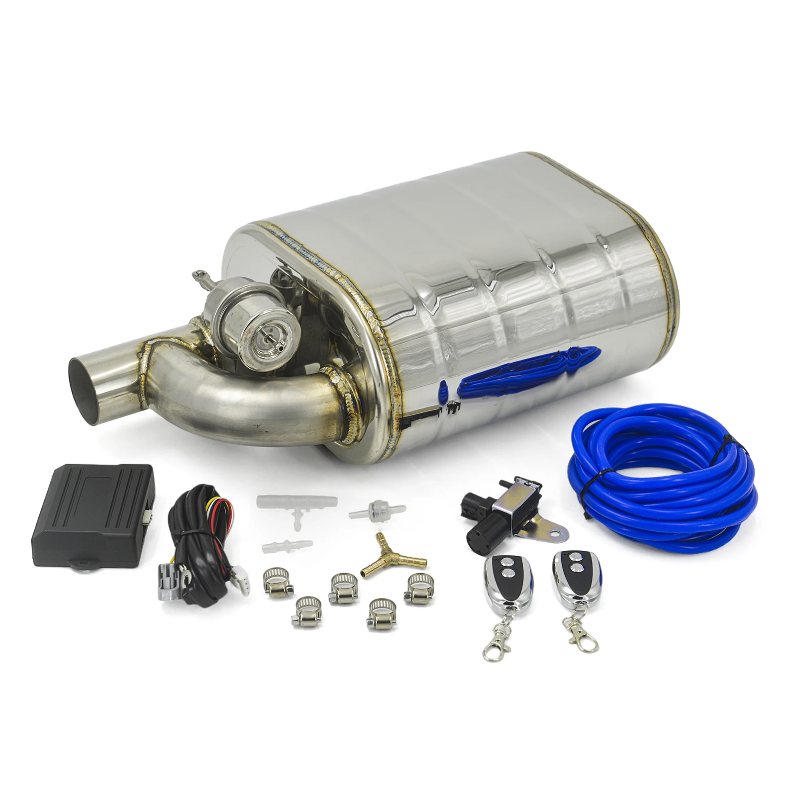 Silencieux d'échappement universel en acier inoxydable, 2/2, 5/3 pouces, entrée unique, sortie unique, pompe à silencieux sous vide, ensembles de contrôle de vanne de découpe