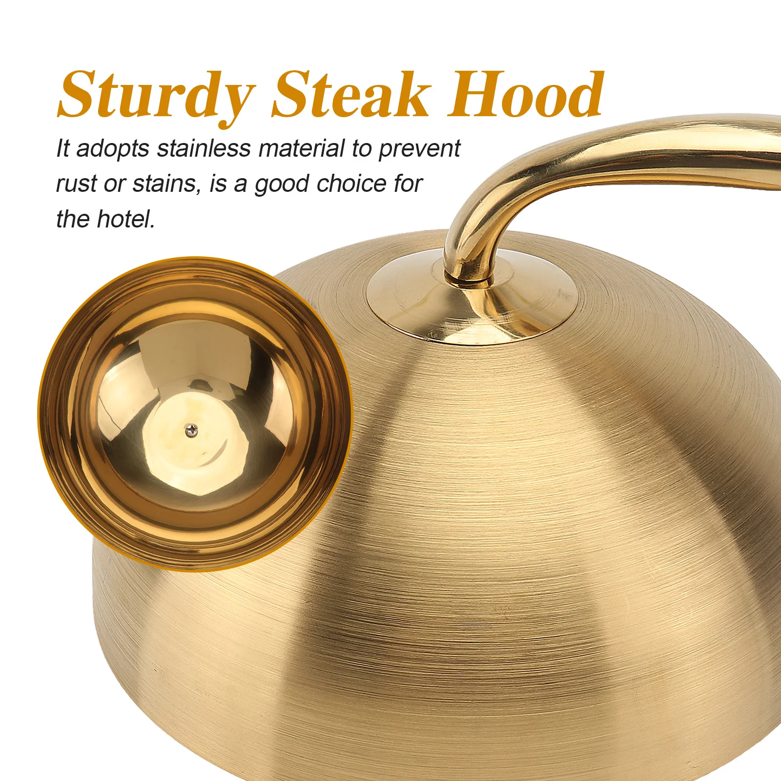 

1Pcs Stainless Steel Steak Cover Shape Golden Handle Anti-Splash Heat Resistant Cooking Lid Kitchen Food Use