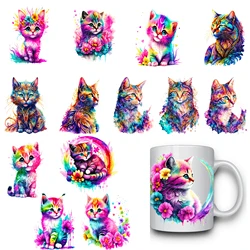 14pcs Cute Flower Cat UV DTF Transfer Stickers, Waterproof Stickers, Stickers, Suitable for DIY,Crafts For 16 oz glass
