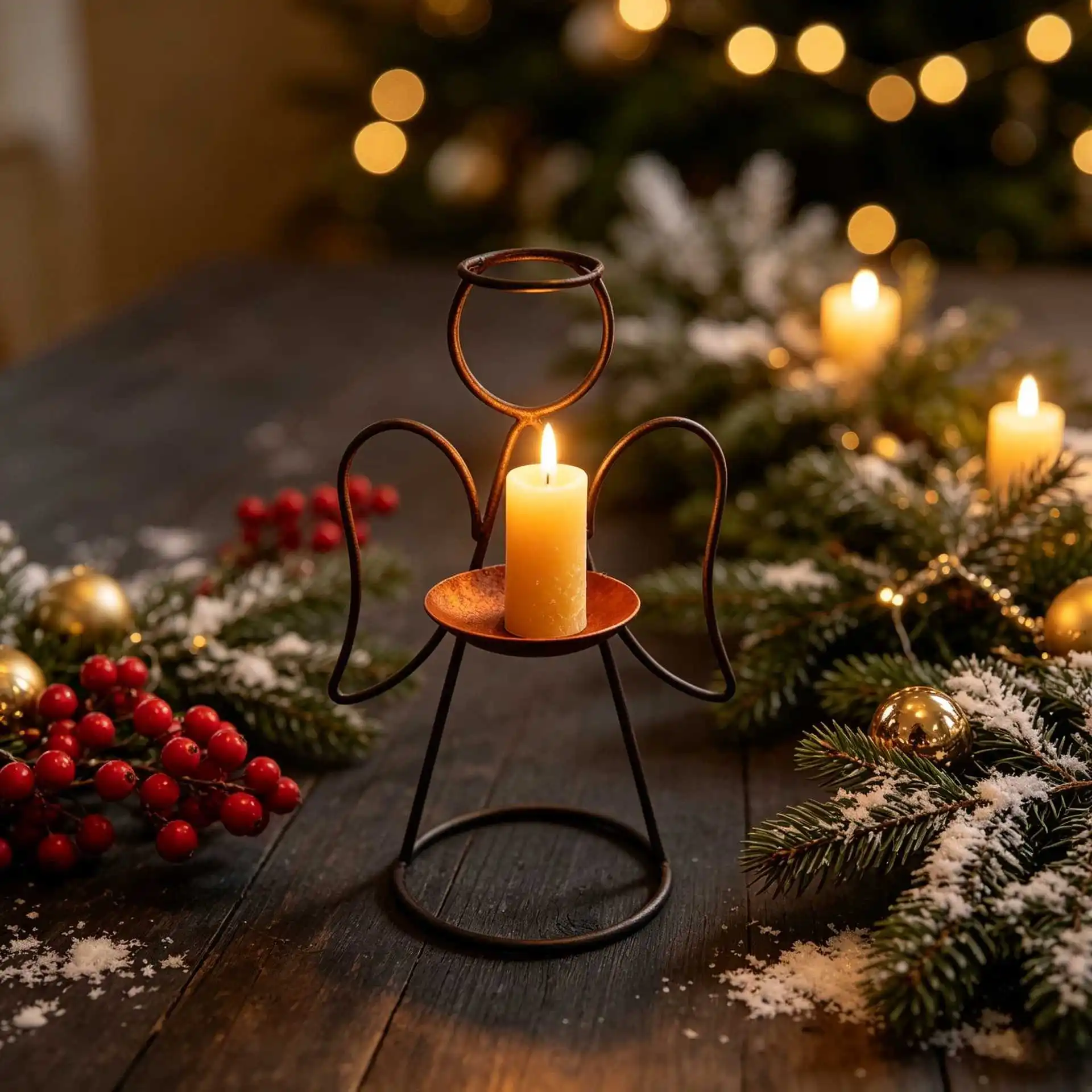 Retro wrought iron angel candlestick desktop decoration ornament winter christmas snow atmosphere home soft decoration gifts
