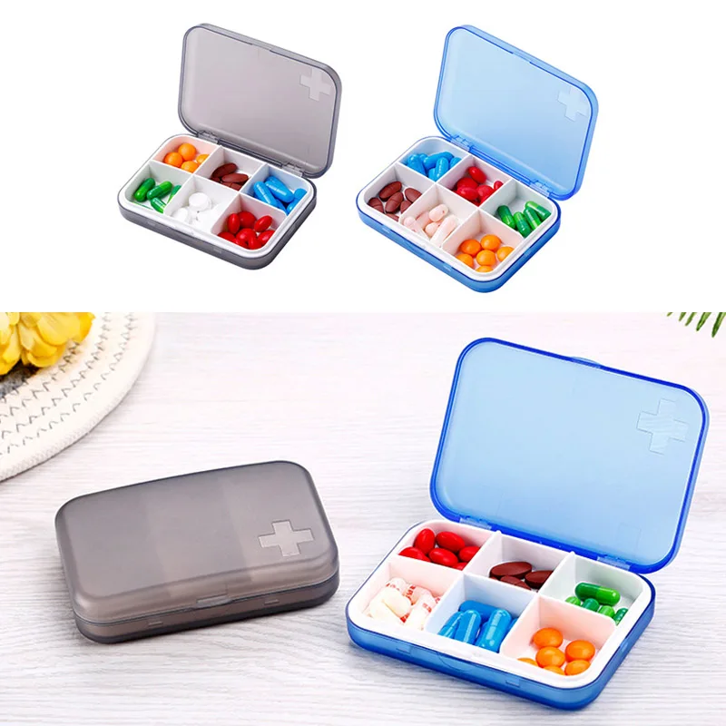 6 Compartment Small Pill Organizer Weekly Medicine Box Compact Portable Travel Plastic Storage Case For Vitamins Supplements