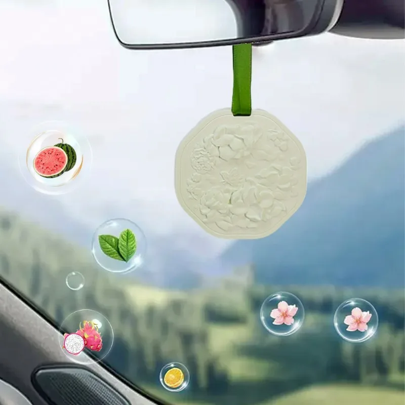 Car Aromatherapy Pendant Embossed Sheet Gypsum Fragrant Tablets Air Freshener Car Interior Odor Removing Decorative Accessories