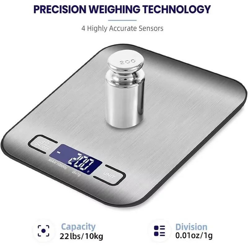 10kg Kitchen Scale,Digital Kitchen Scale with Tare Function, Electronic Coffee Brewing Scale, LCD Display Stainless Steel Screen