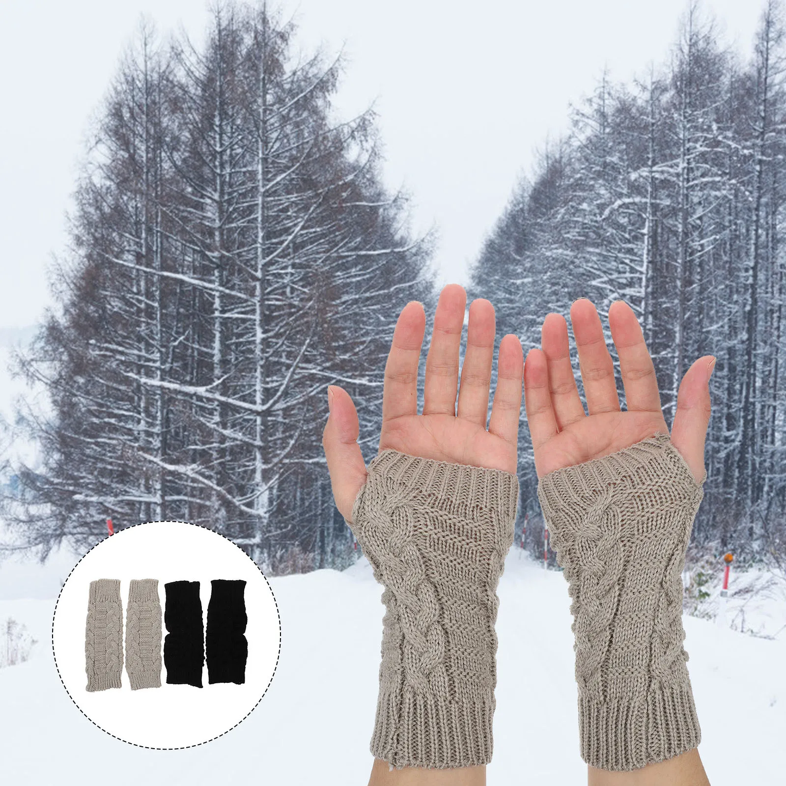 

2Pairs Warm Gloves Thermal Half-Finger Bamboo Joint Design Outdoor Cold-Proof Female Winter Knitted Anti-Slip Wear-Resistant