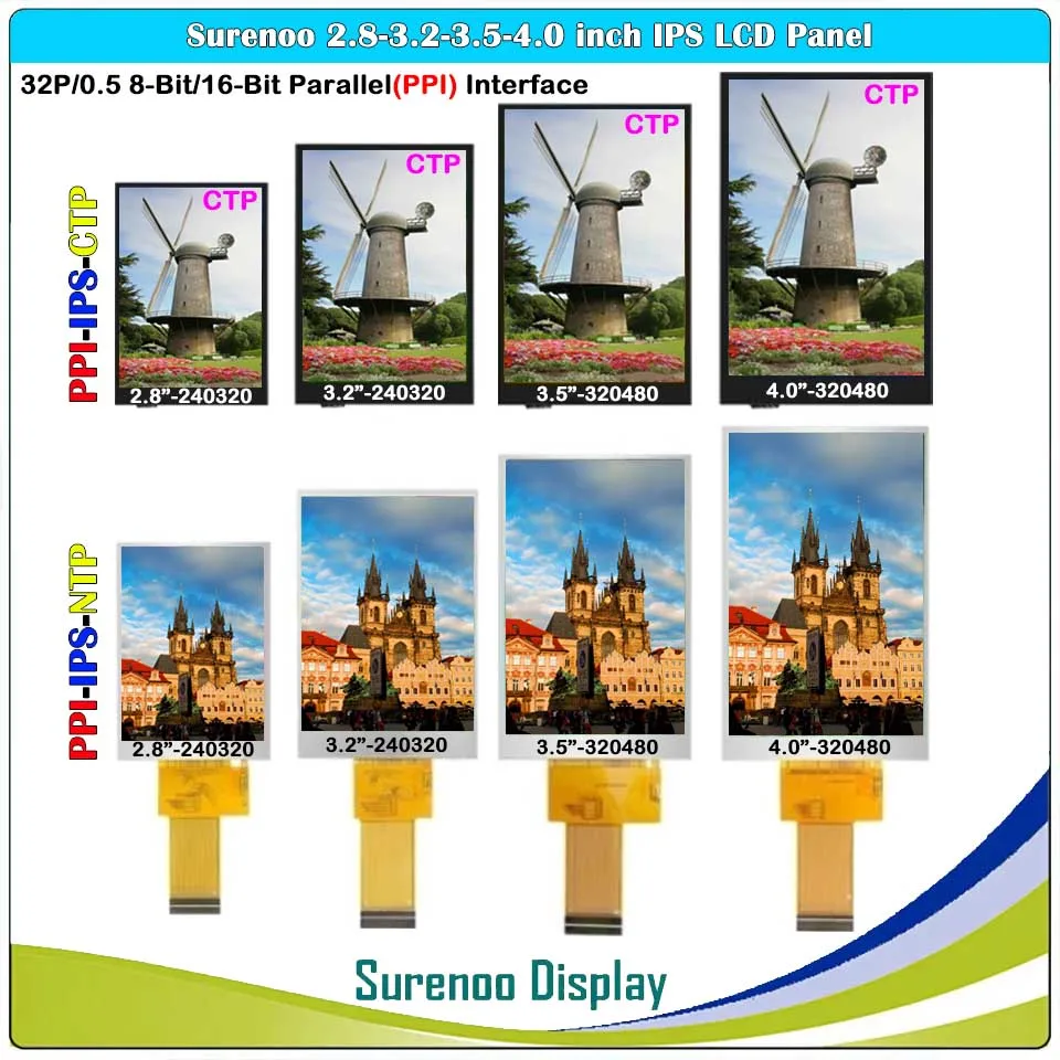 

2.8-3.2 240*320 3.5-4.0" 320*480 32P/0.5 8/16_Bit MCU Parallel TFT-IPS CTP LCD Module Display Screen Capacitive Touch Panel