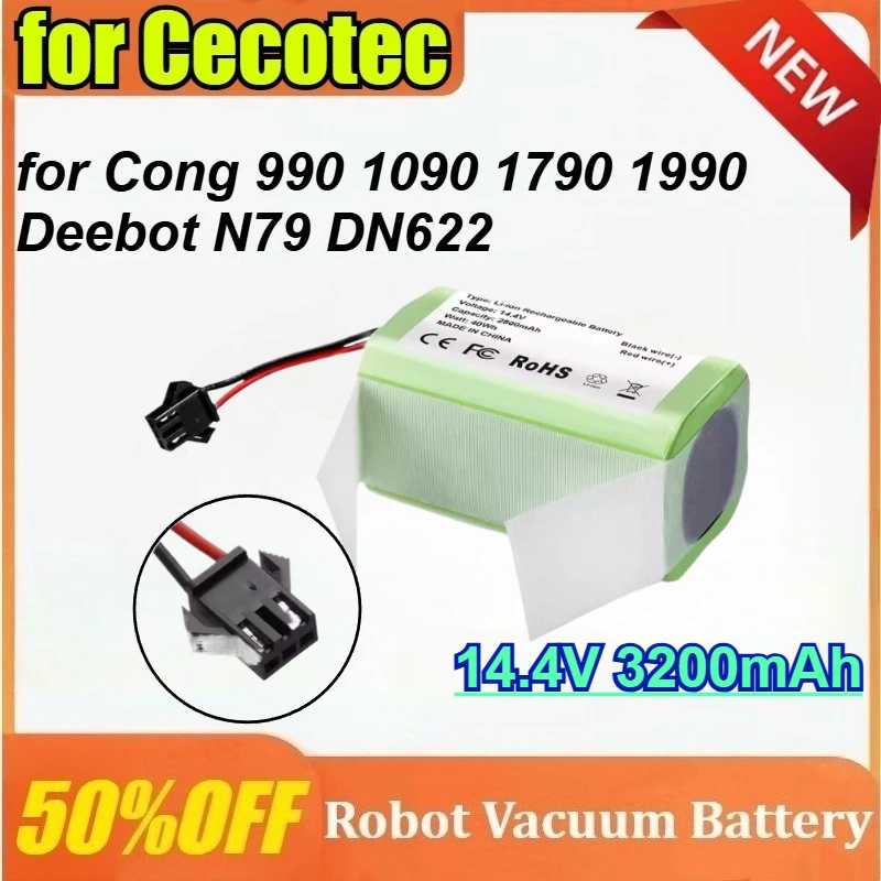 

For Cecotec for Cong 990 1090 1790 1990 Deebot N79 DN622 14.4V 2600/3200mAh Vacuum Cleaner Battery
