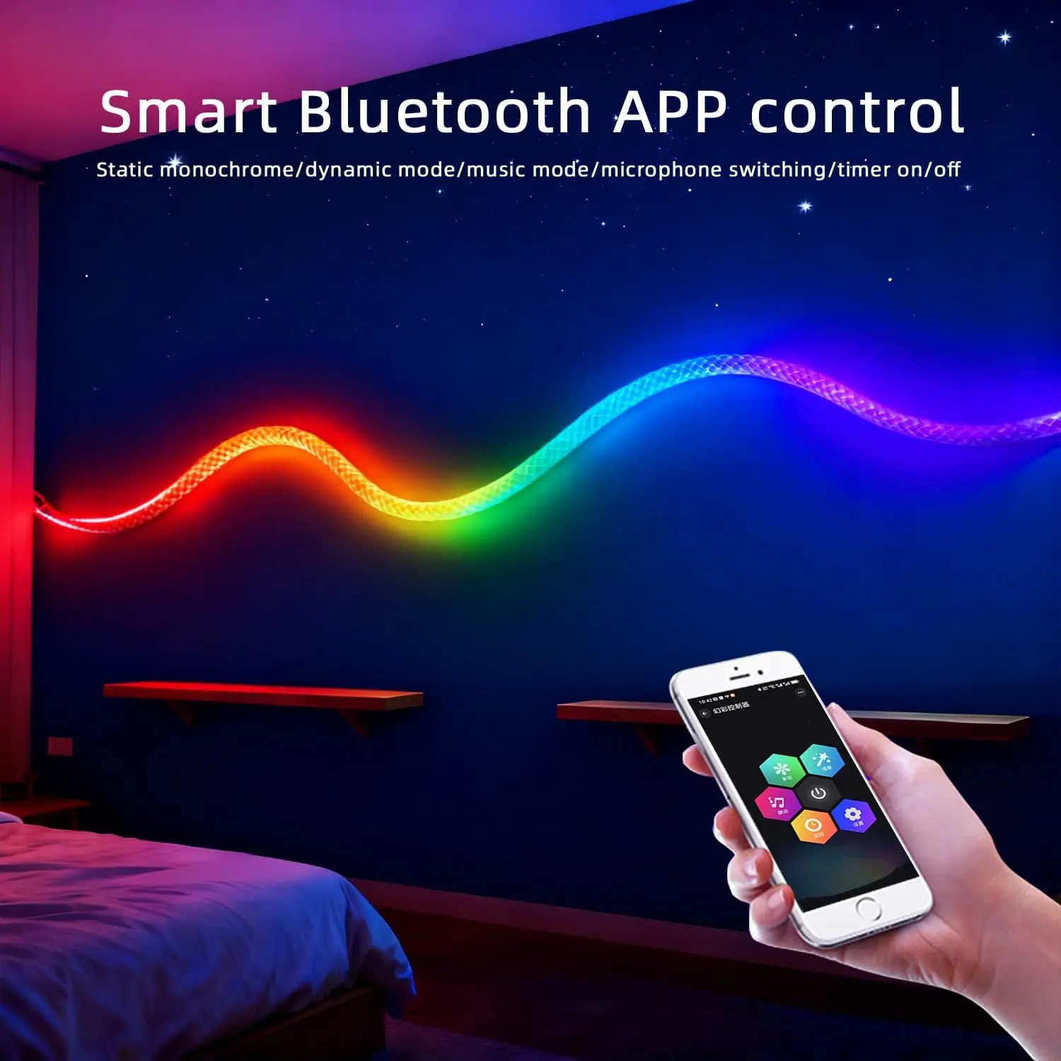 360 Degree Illuminated LED Neon Woven Light Strip 5V USB Music Sync APP Control for Game Room Festival Camping Bedroom Decor