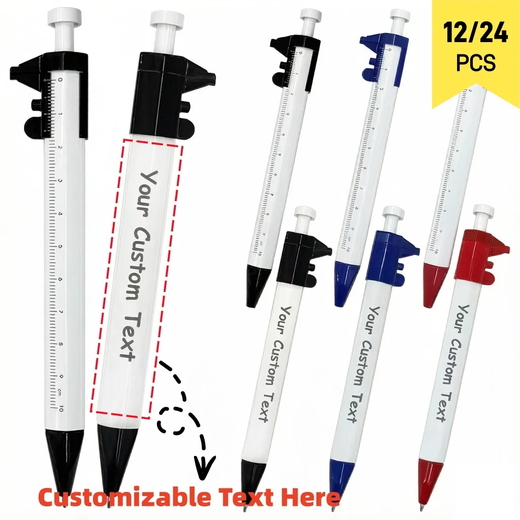 12/24PCS Customizable 2-in-1 Measuring Pens with Ruler Multifunctional Writing Ballpoint Pens with Scale Stationery for Students