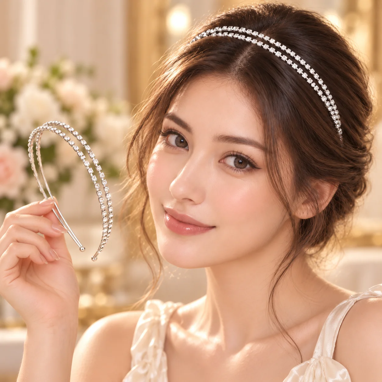 Silver Double-Layer Rhinestone Headband for Women, Alloy Fine Style Headband with Sparkling Crystal Inlays, Adult Women's Hair Accessory for Daily Commuting, Dating, Parties, Banquets, Weddings, Photo Shoots, Lightweight and Versatile, Suitable for Long and Short Hair, Updo Styles, European and American Style, Fashionable and Elegant Headband, Exquisite Rhinestone Decoration, High-End Feel, Eye-Catching Gift Recommendation, All-Season Versatile, Dress Accessories, Travel and Vacation Photo Shoot Headwear, Trendy Simple Personalized Hairstyle Accessory, New Hot-Selling Shiny Hair Accessory, Fashionable and Popular Recommendation, Good-Looking