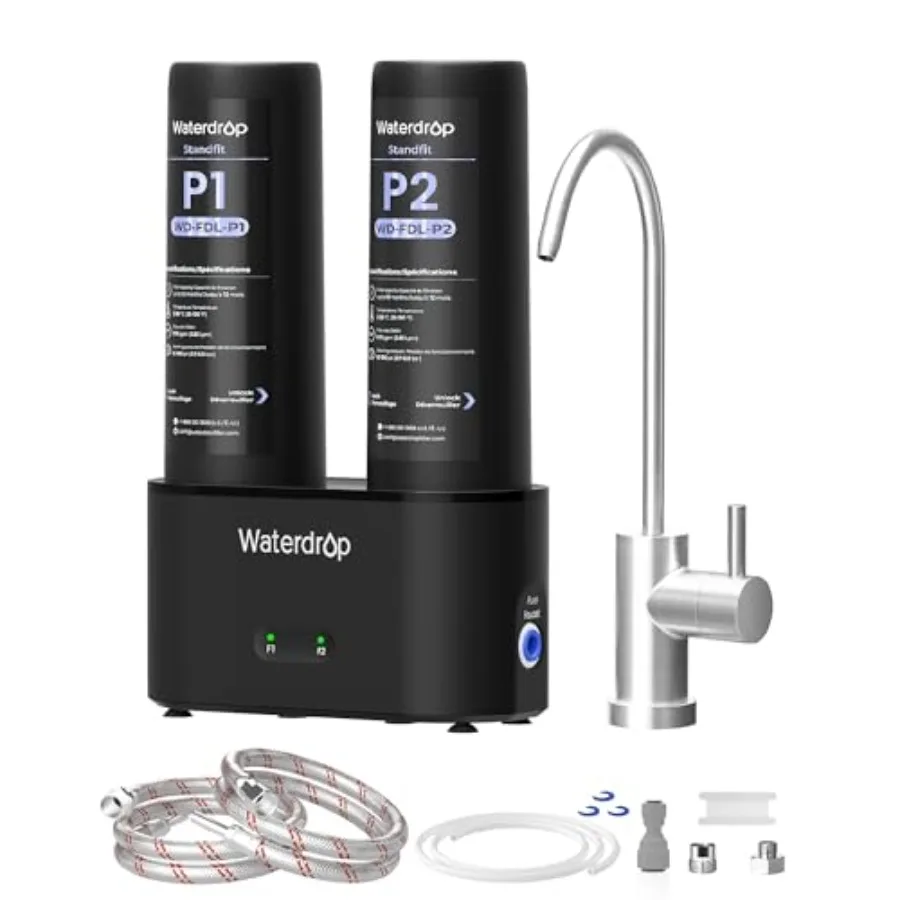 DLG-P Under Sink Water Filter System 2-Outlet Filter Reduces PFOA/PFOS Chlorine Chloramine Fluoride Odor 2 Stage Under Sink Wat