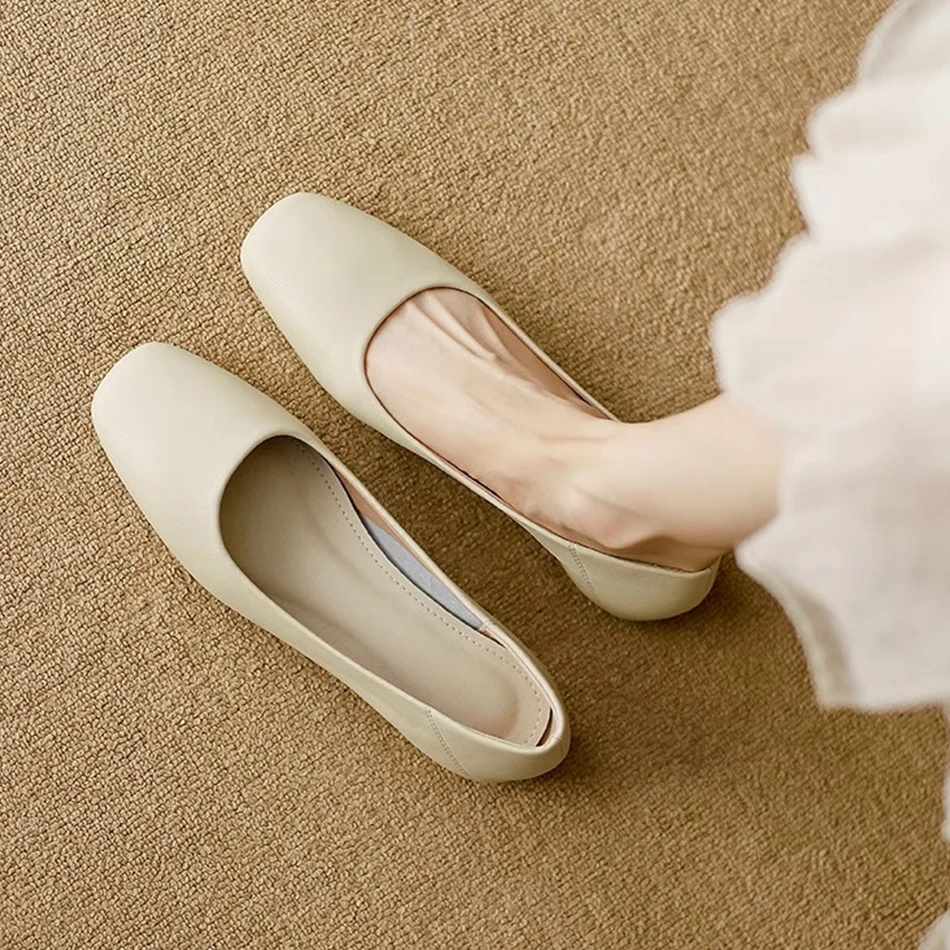 Leather simple women's shoes 2025 new style French shallow opening single shoes soft leather soft sole commuting shoes