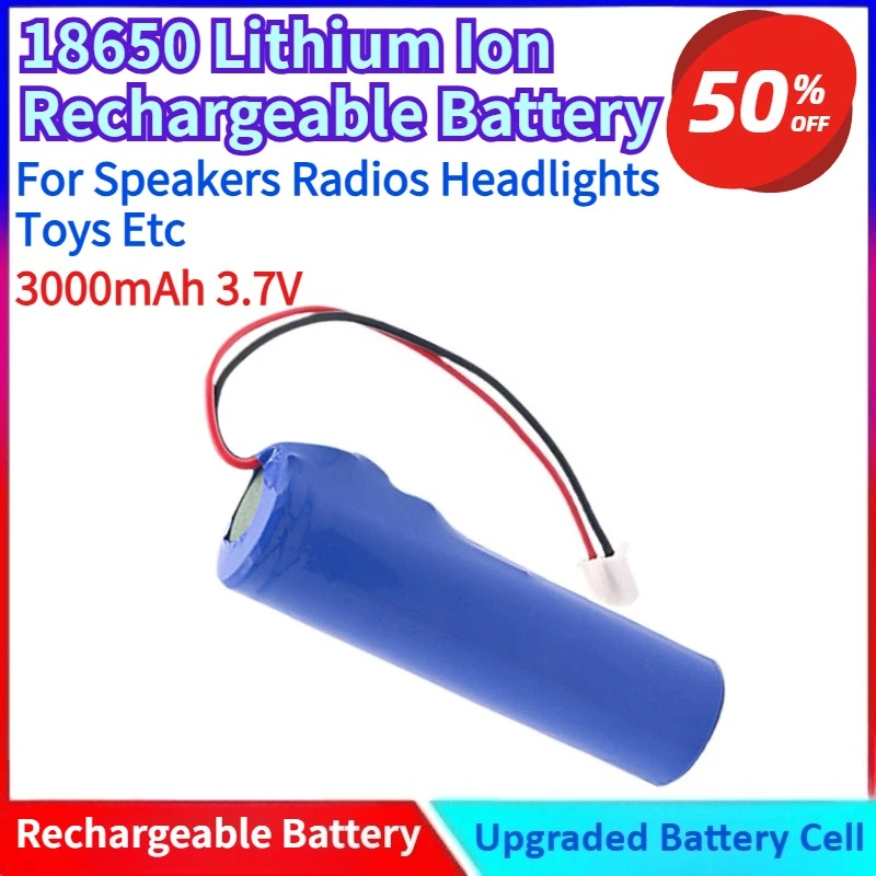 

Brand New 3000mAh 3.7V PH2.0 Plug 18650 Lithium Ion Rechargeable Battery with PCB for Speakers Radios Headlights Toys Etc