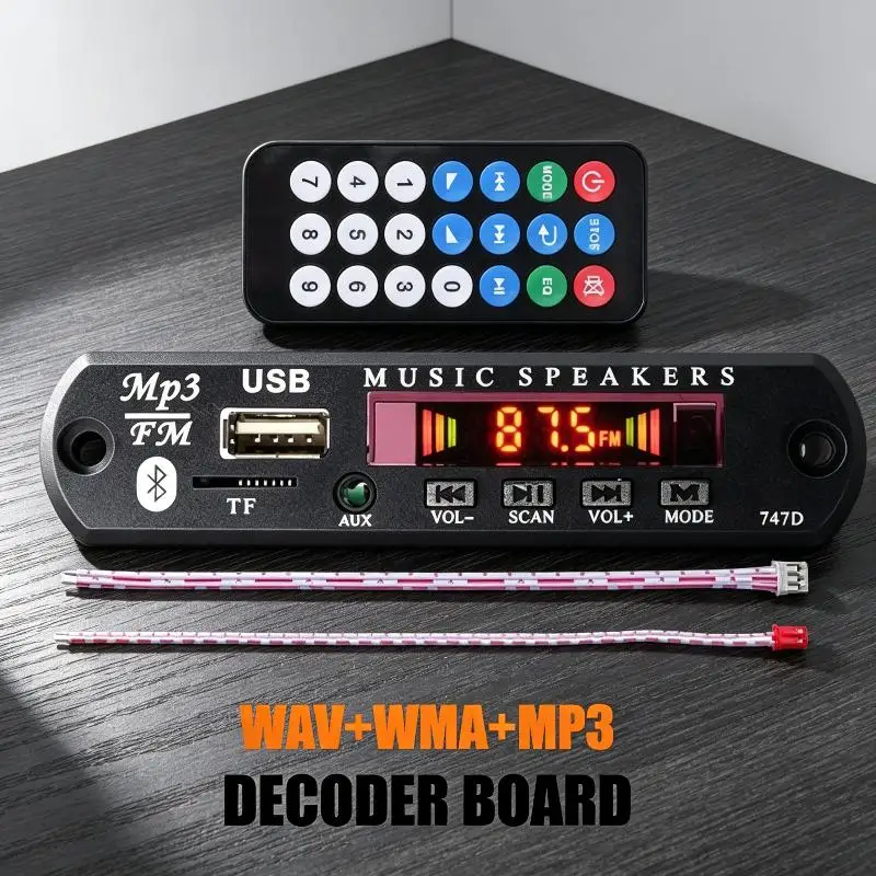 Bluetooth 5.0 MP3 WAV Decoder Board DC 12V Wireless Car MP3 Player Adapter for Vehicle Audio Replacement Projects
