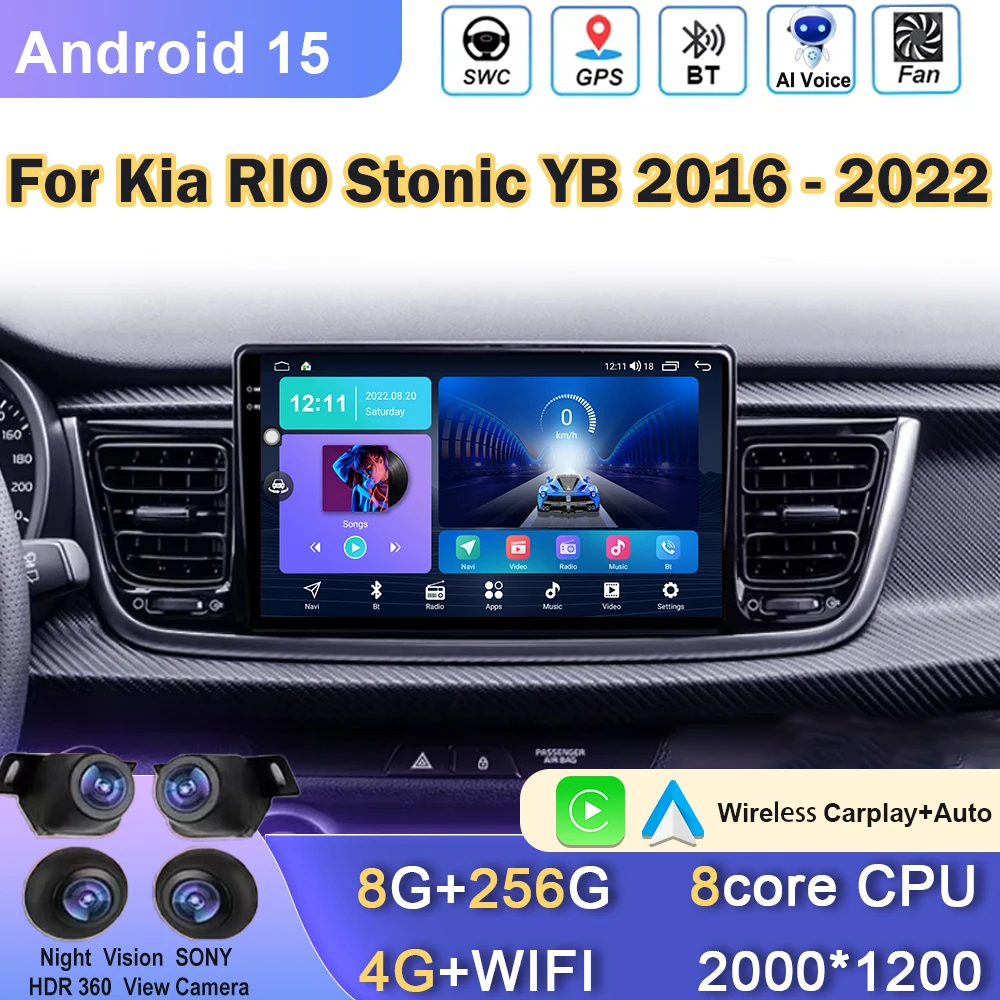 

Android Carplay Auto Car Radio GPS For Kia RIO Stonic YB 2016 2017 2018 2019 2020 2021 2022 Multimedia Video Player Stereo BT