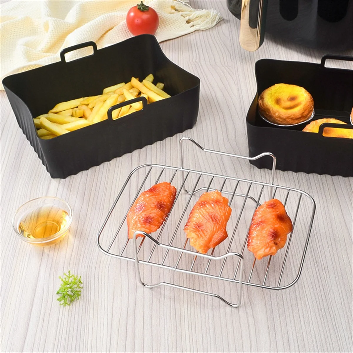 

N09R Air Fryer Accessories Set for Ninja AF400EU Double Zone Airfryer Silicone Air Fryer Liners Dehydrator Racks Baking Paper