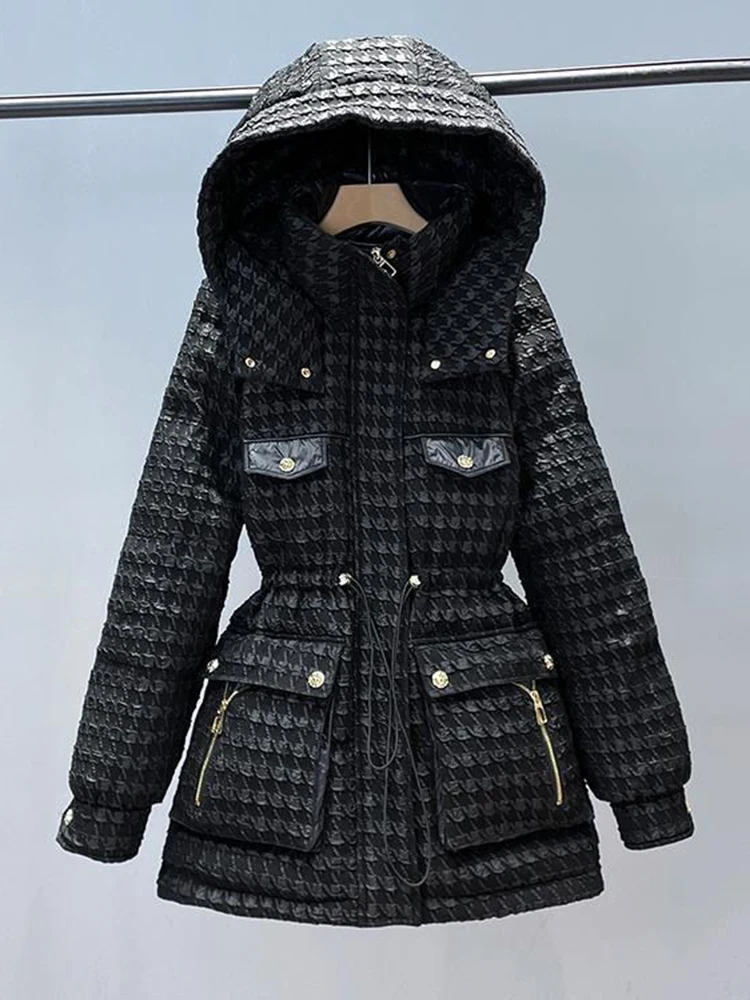 Parka con capucha para mujer, abrigo Vintage con fragancia pequeña, a la moda, con cordón, 2024