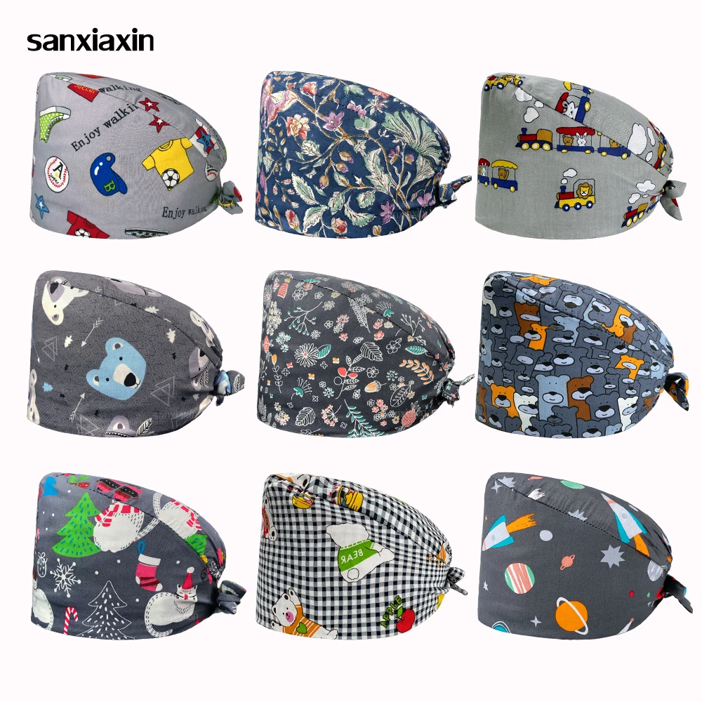 Cartoon Cotton Pharmacy Lab Work Dustproof Cap Medical Scrubs Hats Dental Dentist Tooth Check Work Cap Operator Hats Nursing Cap