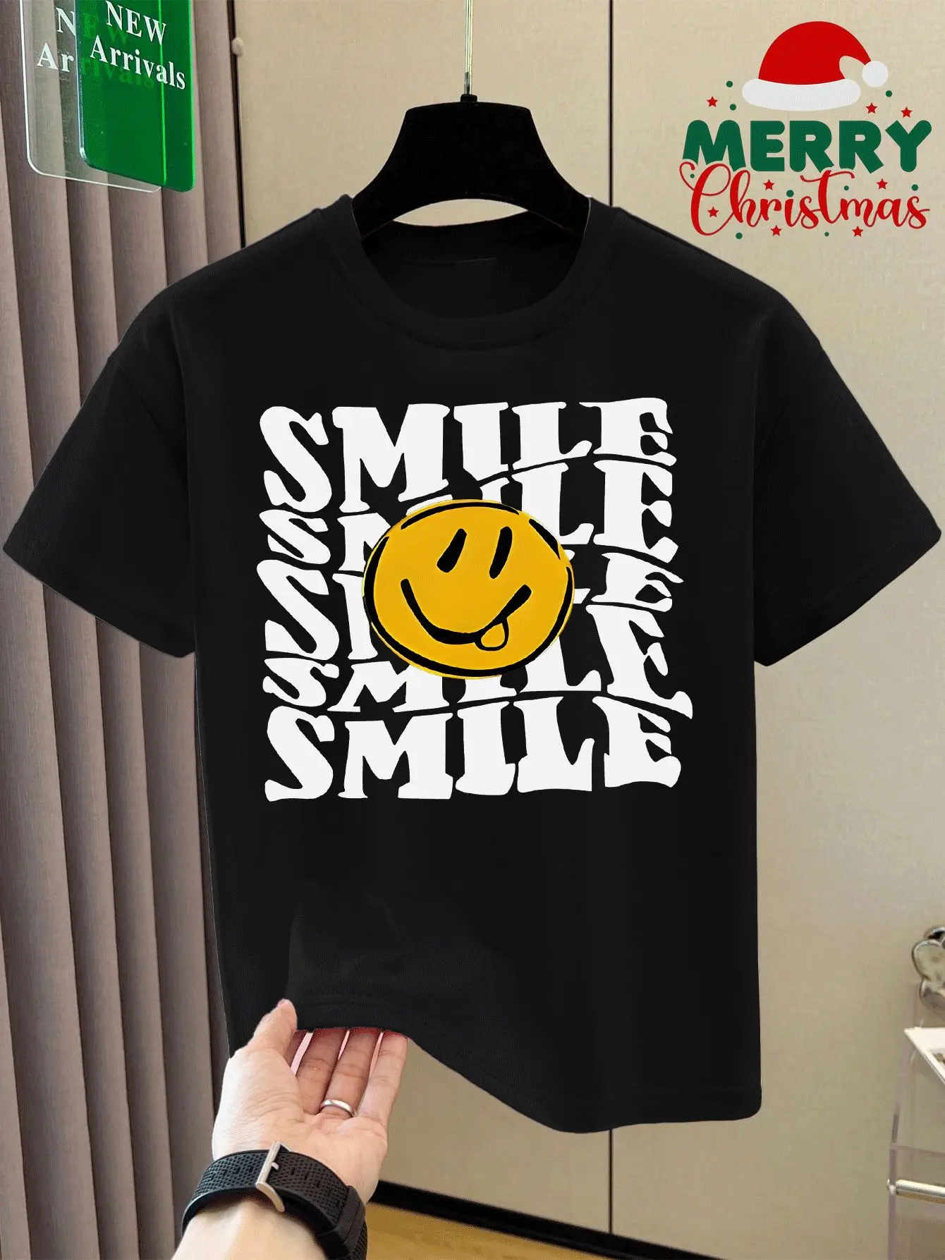 Summer Leisure Trend Smiley Face SMILE Tongue Pattern Children's Clothing Summer Holiday Gifts Daily Parent-child Wear