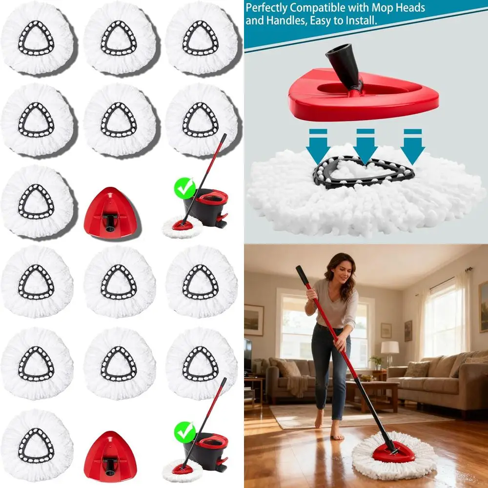 

8-Pack Microfiber Mop Heads for Ocedar EasyWring 1 Tank System - Deep Clean, Easy Replace, Washable