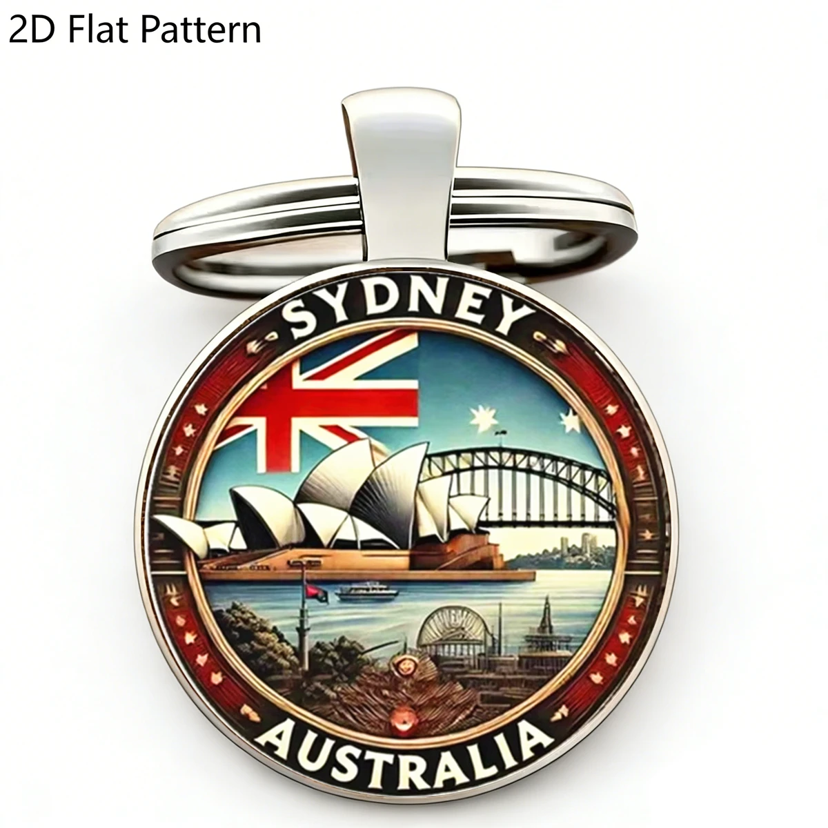 Llavero de Sydney, Australia, diseño plano 2D con Casa de la Ópera y Puente del Puerto, llavero vintage, recuerdos de viaje australianos, 1 ud.