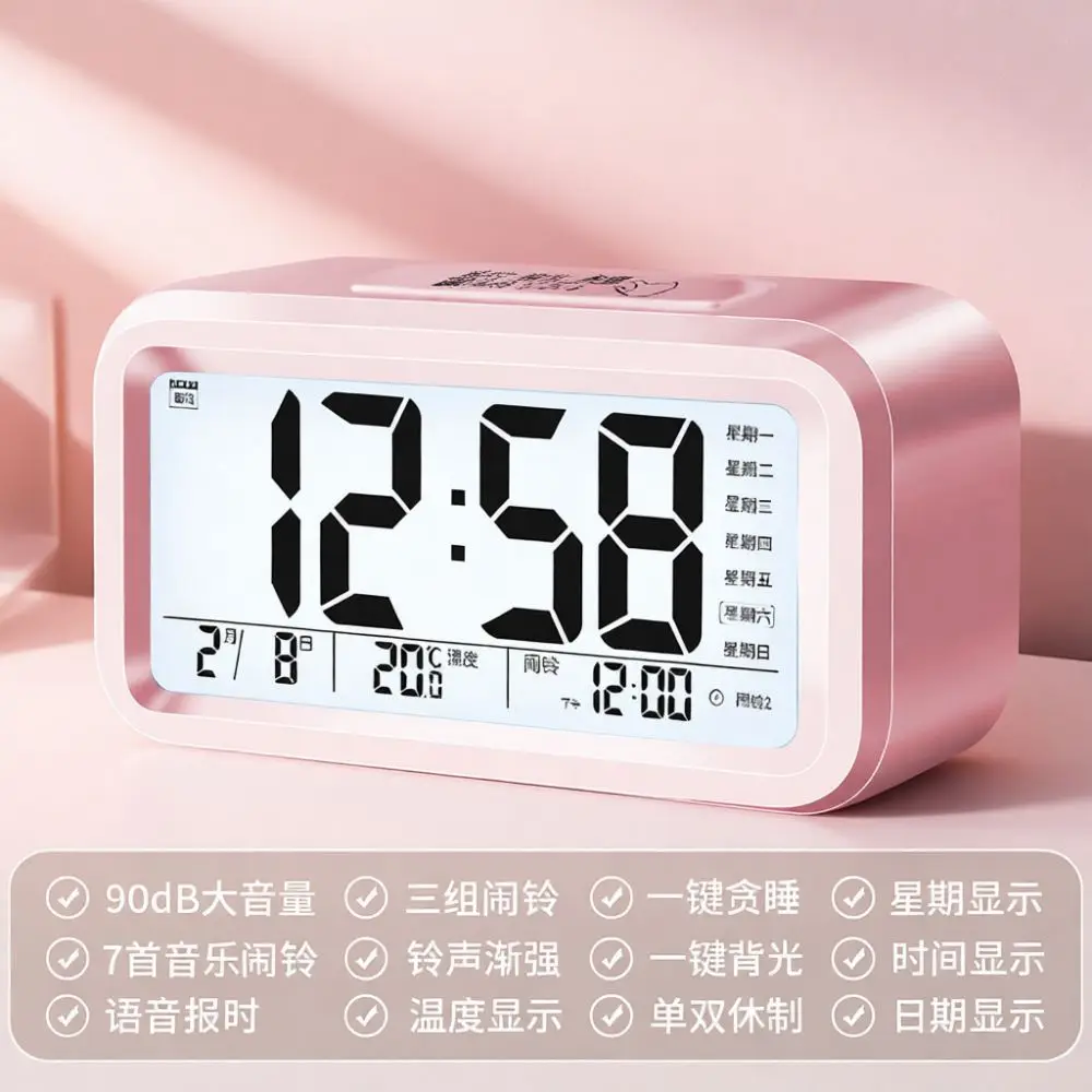 Cute Cartoon Style Digital Clock For Children Bedroom Decoration Multifunctional Electronic Alarm Temperature Week Calendar