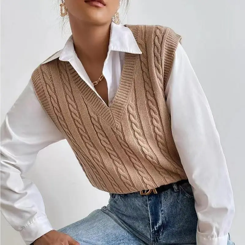 

Women's Knitted V-Ne Sweater Vest Cross-Border Faionable Top Tee-acetate Fiber 00% Spring Season Ladies' Vest