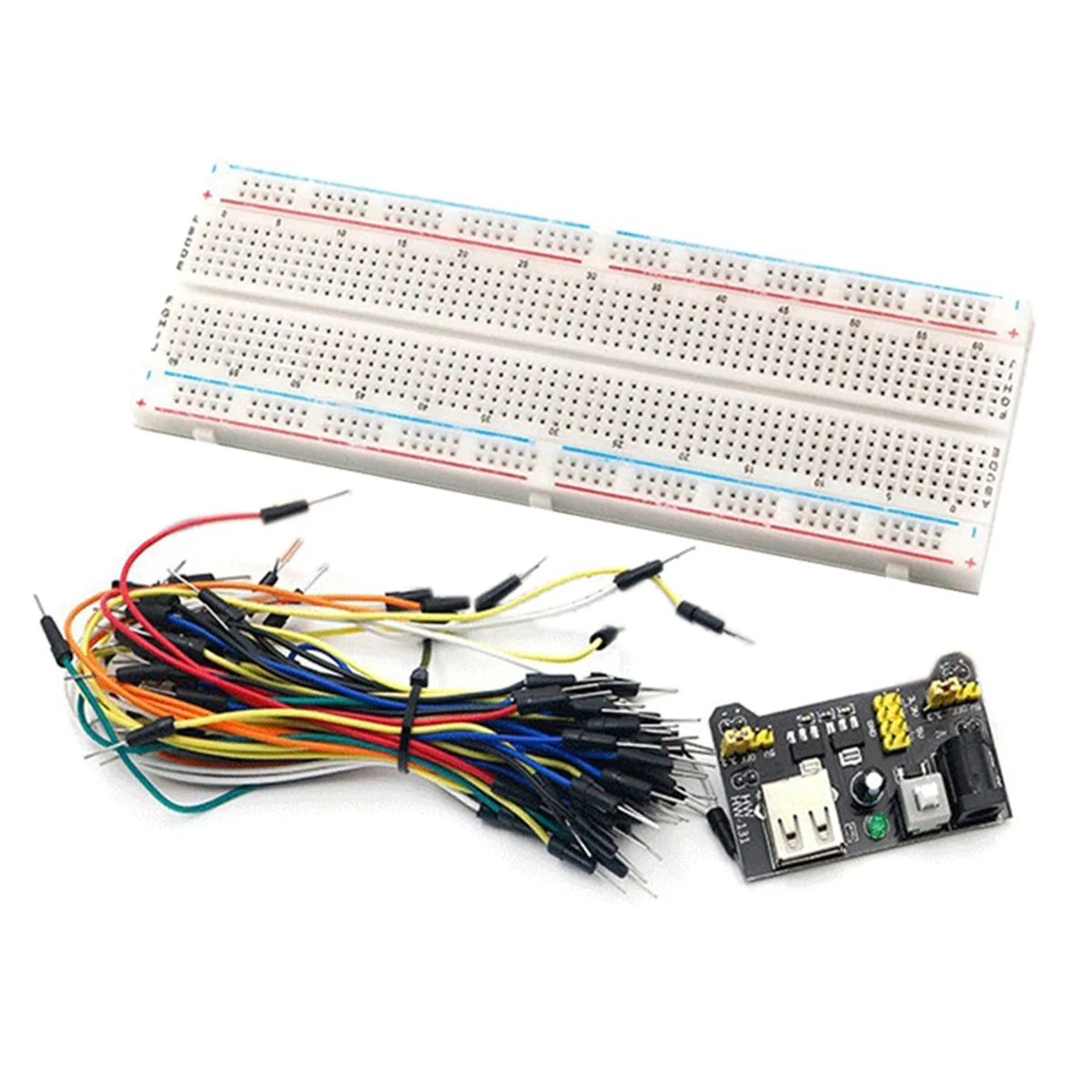 #176B MB102 Breadboard Power Module Kit with 830 Point Solderless Breadboard & 65 Flexible Jumper Wires for Prototyping (PCB)