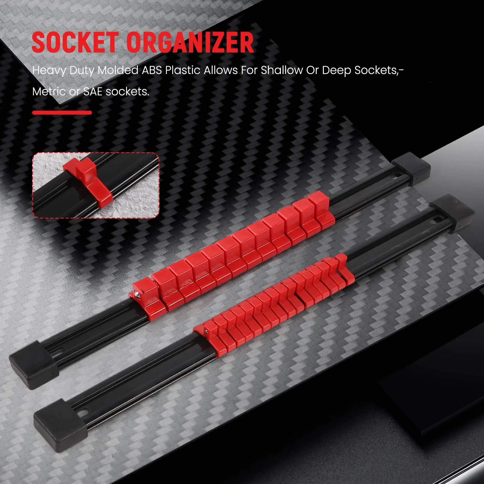 

ABS Socket Organizer Drive Socket Holder, 1/4 Inch Drive X 32 Clips, 3/8 Inch Drive X 30 Clips, 1/2 Inch Drive X 24 Clips,6 Piec