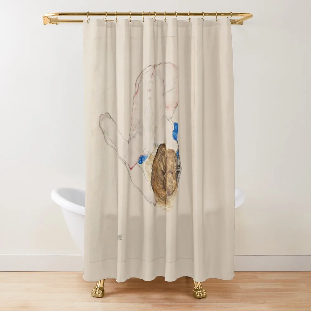 

Egon Schiele Nude with Blue Stockings, Bending Forward Shower Curtain Bathroom Deco Anime Bathroom Bathroom Fabric Curtain