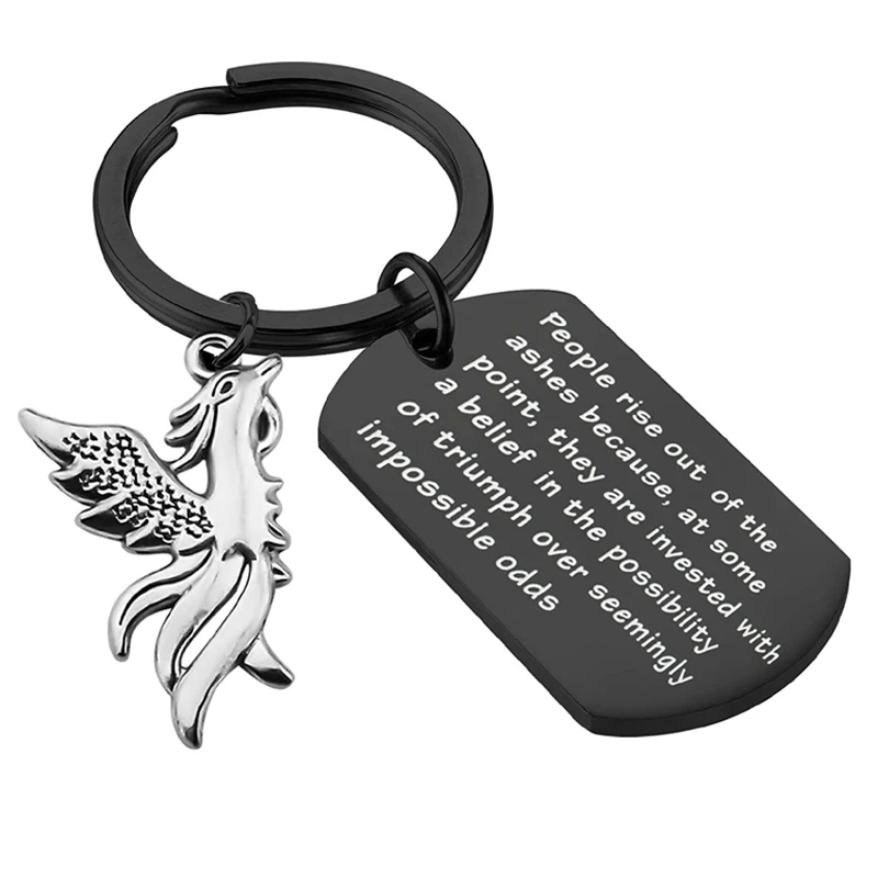 Inspirational Rising Phoenix Bird Keychain Jewelry People Rise Out of The Ashes Fire Bird Keychain New Beginning Gifts