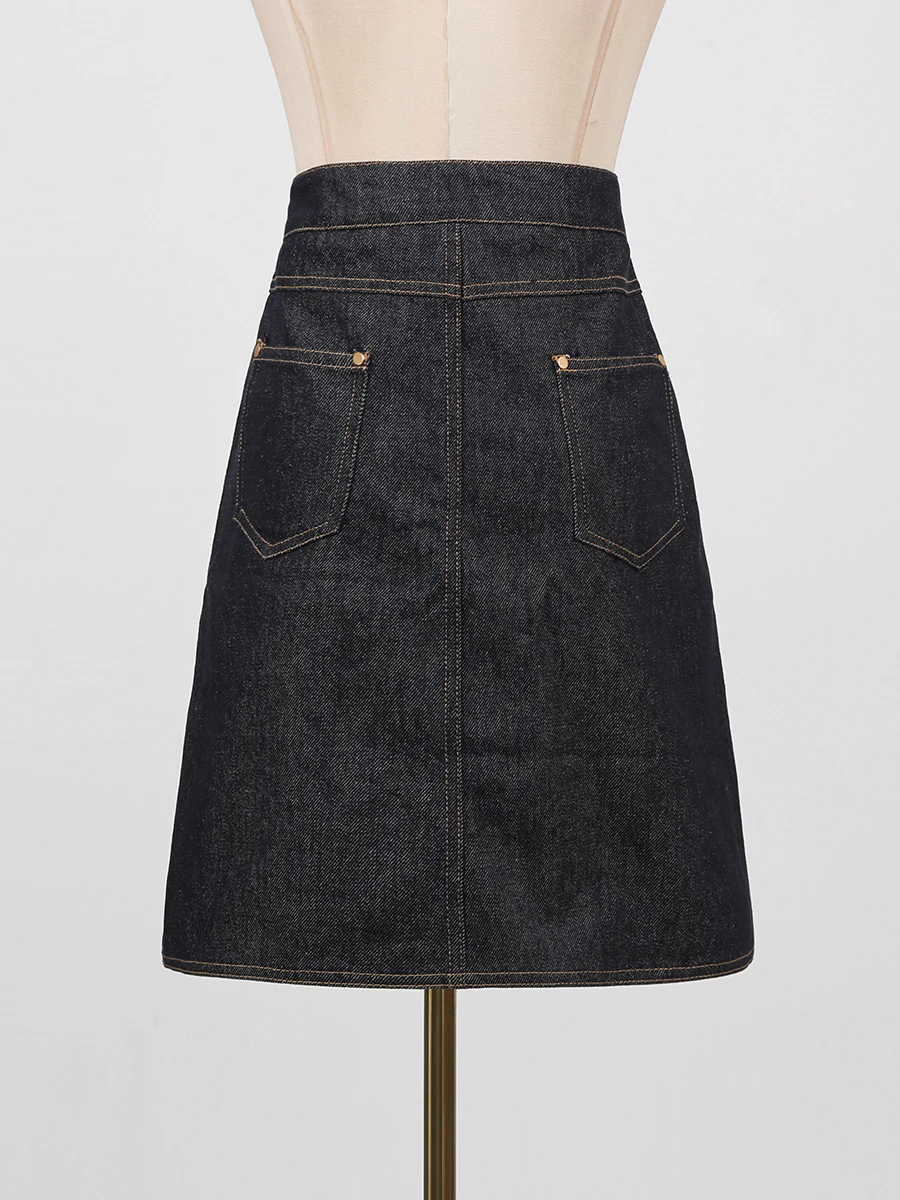 VGH Slimming Spliced Button Temperament Senim Skirts For Women High Waist Spring Designer Short Skirt Female Fashion Style New