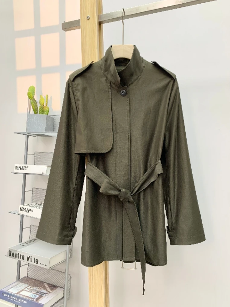 

Faionable Casual Loose Fit Korean Sle Windbreaker Stand Collar Long Sve Mid-Length Cotton Coat for Women Commute