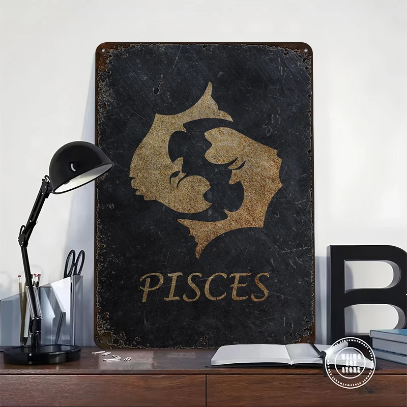 Pisces Lightly 3D Metal Poster Customized Wall Art Vintage Metal Signs for Man Cave Luxury Decoration Home Decor Items House