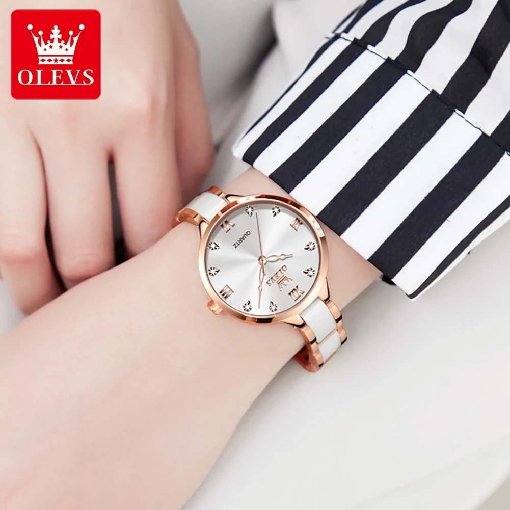 OLEVS 5872 Fashion Luxury Brand Quartz Women\'s Watch Elegant Ceramic Rose Gold Waterproof Dress Women\'s Watch Relogio Feminino