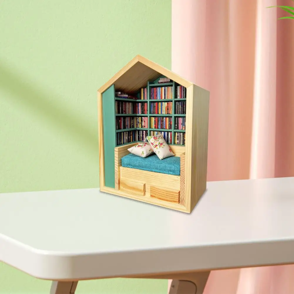 Mini Bookroom Decor Wooden Miniature Book Nook Decoration Bookshelf Insert Ornament Gift for Book Lovers Bibliophiles Miniature