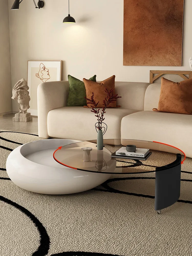 Cream wind rotating living room home designer light luxury high sense round glass coffee table new combination