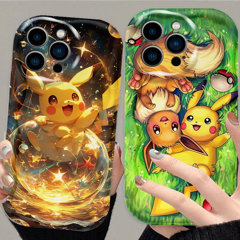 P-Poke M-Mon P-Pikachu Cute For Apple iPhone 15 14 13 12 11 XS XR X Pro Max Plus Wave Oil Funda Phone Case