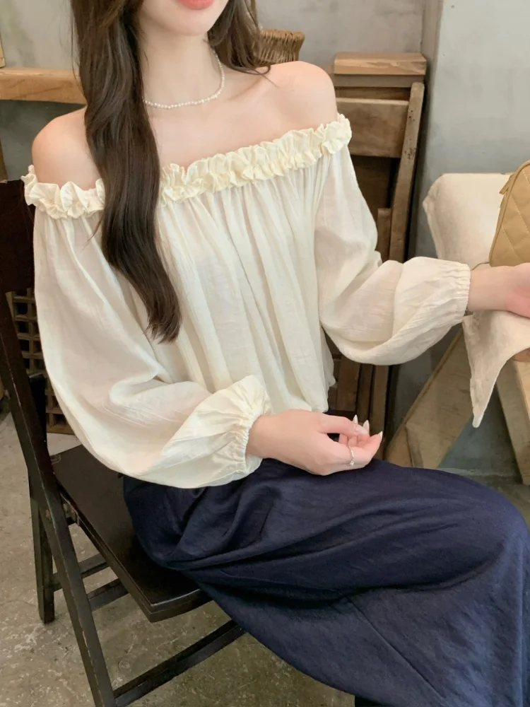 Korean Style Sweet Soft Shoulder Bridesmaid Long Sleeve Women's Fashion Shirt Meat Cover Date Elegant Casual Loose Fit Shirt