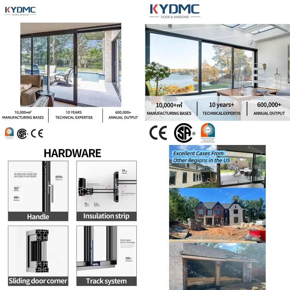 2026 Waterproof NFRC USA Balcony Patio Sliding Door Full View Aluminum Framed Energy Efficient Double Glass Lift and Sliding