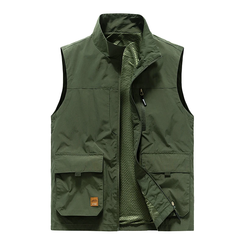 

Spring Men's Vest Outdoor Loose Breathable Photography Fishing Sleeveless Jacket Fashion Multi Pocket Stand up Collar Work Vest