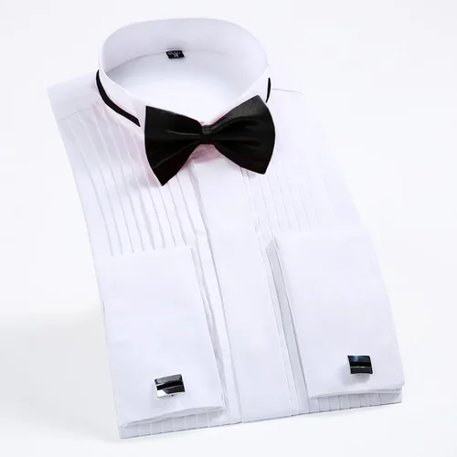 Camisa blanca de vestir con puños franceses para hombre, camisa con cuello alado de 8XL, camisas formales de esmoquin con punta de ala de manga larga para fiesta, cena y boda