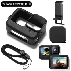 Silicone Case for GoPro Hero 12 11 10 9 Black Tempered Glass Screen Protector Protective Film Lens Cap Cover for Go Pro 11 Case