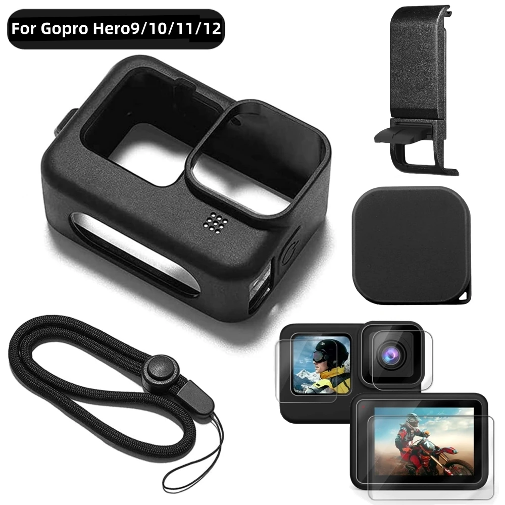 Silikonowe etui do GoPro Hero 12 11 10 9 Czarna osłona ekranu ze szkła hartowanego Folia ochronna Osłona obiektywu do etui Go Pro 11
