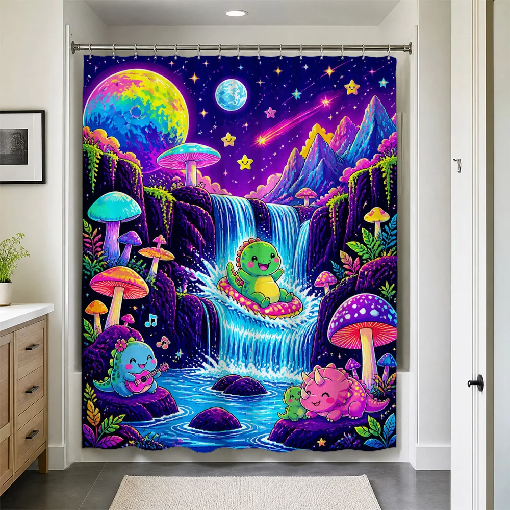 Waterproof Fantasy Mushroom Rainforest Shower Curtain Kids Bathroom Decor Cute Rainbow Woodland Jungle Bath Shower Liner