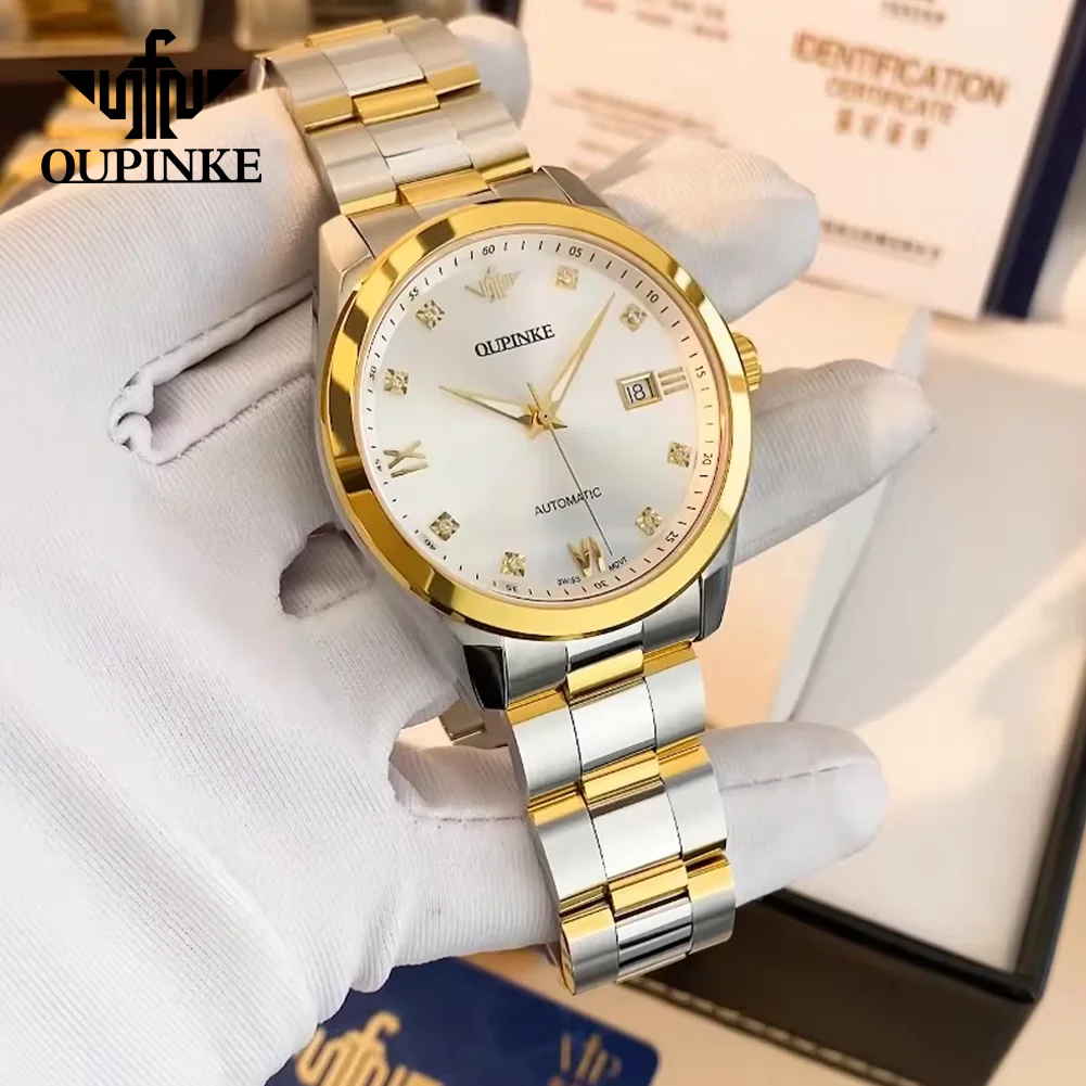 OUPINKE Watches for Men Swiss Movement Real Diamond Automatic Mechanical Men's Watches High-end Luxury Business Wristwatch 3199