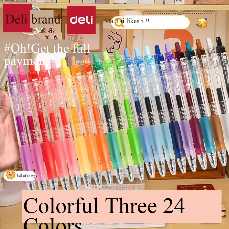 

Deli 6/12/24pcs Color Gel Pens Set 0.5mm Note Taking,Handbook Marker,Students Highlight Key Points Colored Pen Smooth Station