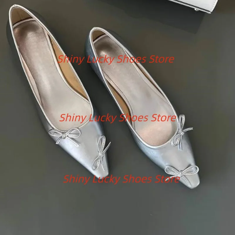 أحذية بعقدة على شكل فراشة للنساء بأصابع مدببة وكعب مسطح باليه نسائي خطوط خياطة للسيدات الضحلة أحذية نسائية صلبة من Zapatos #1