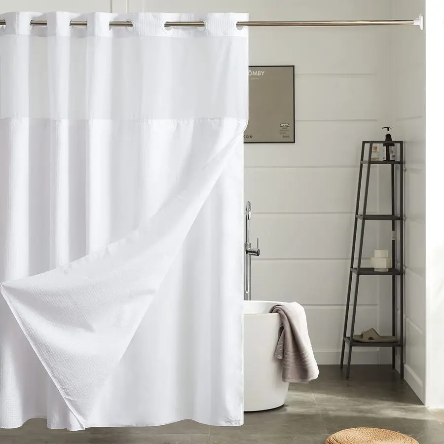 

Extra Long Waffle Weave No Hook Shower Curtain with Snap in Liner,Heavy Duty Textured Fabric Bathroom Curtains,Hotel Style with