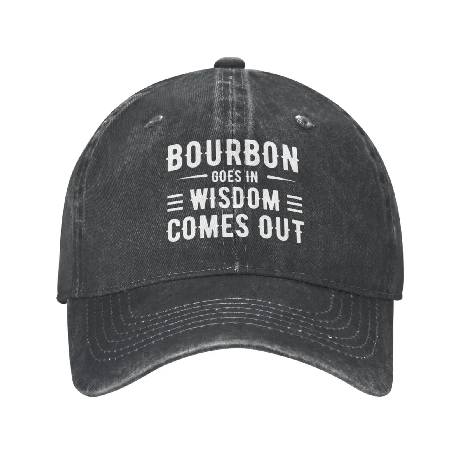 Bourbon Goes In Wisdom Comes Out Czapka z daszkiem Denim Hat Washed Cotton Fashion Cap Unisex Regulowana odzież sportowa na świeżym powietrzu Streetwear